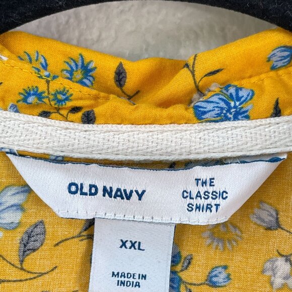 Old Navy Womens Plus XXL Classic Shirt Yellow Floral Button Up Long Sleeve Top - Picture 3 of 9